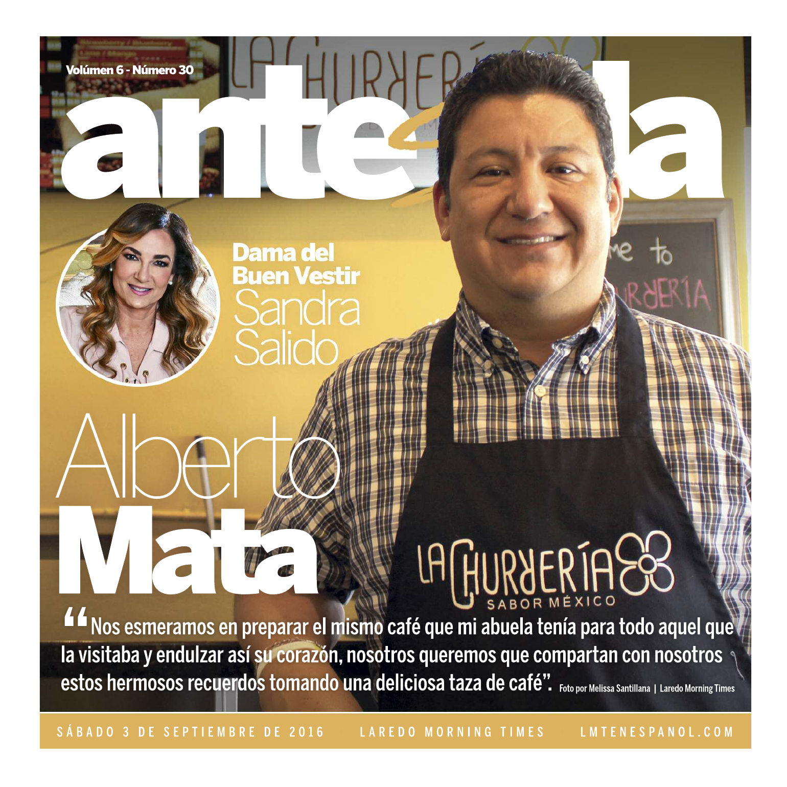 Antesala magazine cover featuring Alberto Mata in 2016